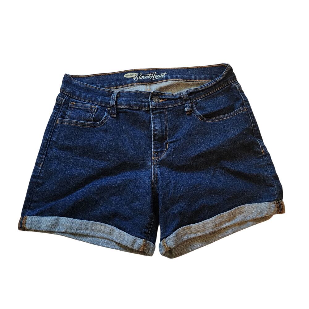 Old Navy Womens Sweetheart Jean Shorts Size 4 Blue Cuffed Midi Mid Rise